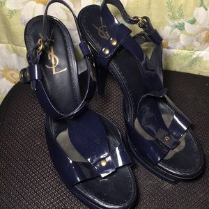 Yves Saint Laurent Royal blue open toe heels.